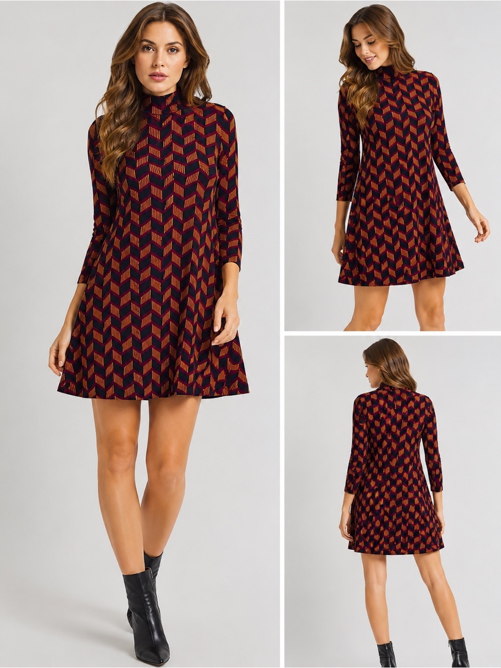 AX Paris Geometric Chevron Print Skater Mini Dress S
